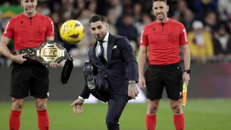 Video: UFC champ Ilia Topuria honored at Real Madrid game with special kickoff after winning title 