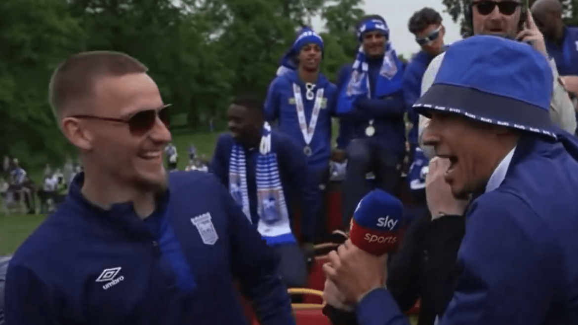 Ipswich players poke fun at Don Goodman’s ‘mid-table’ jibe and Leeds United as promotion parade gets underway