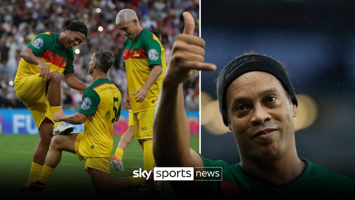 Ronaldinho attempts acrobatic overhead kick in Brazilian all-star match! | Football News | Sky Sports