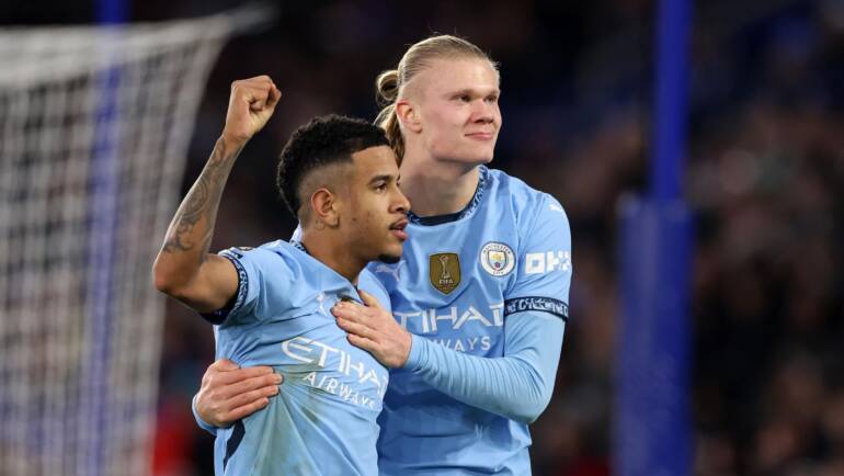 Man City claim much-needed win as Haaland and Savinho goals down Leicester